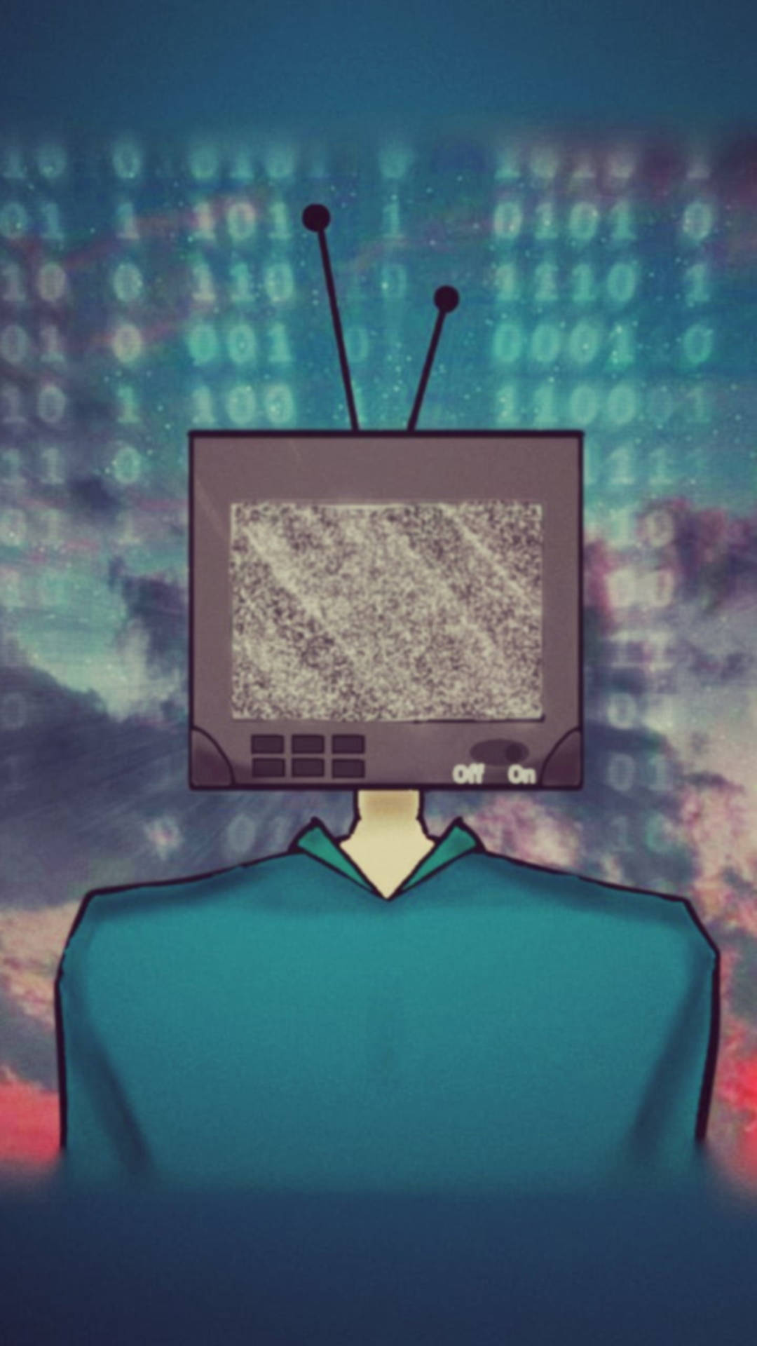 Surreal Vision Of Boy With A Static Tv Head Background