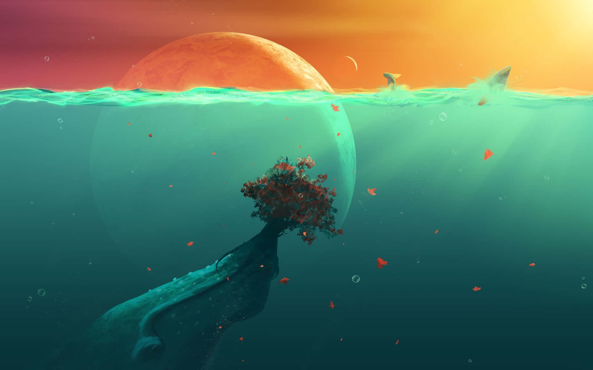 Surreal Whale Underwater World Background