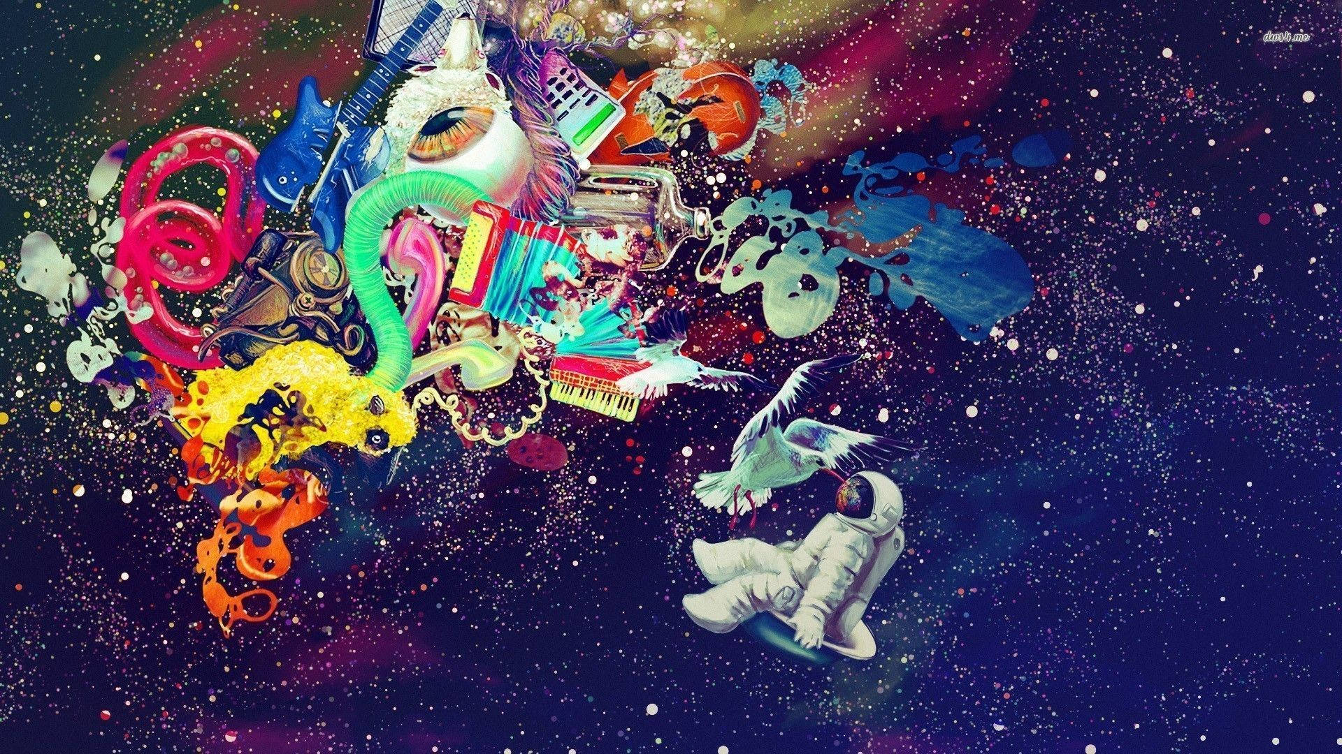 Surrealist Artwork Of Astronaut In Space Background