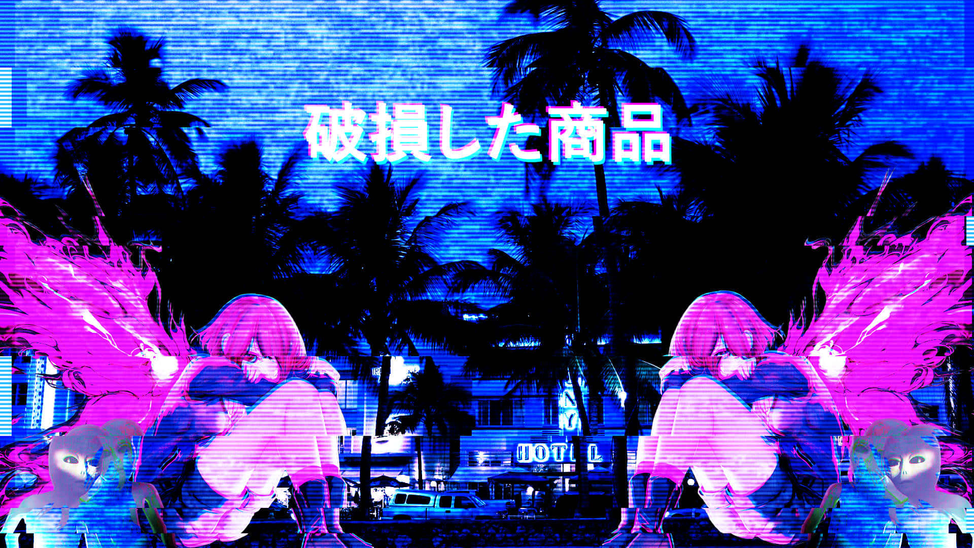 Surrealistic Vaporwave Anime In Purple Background