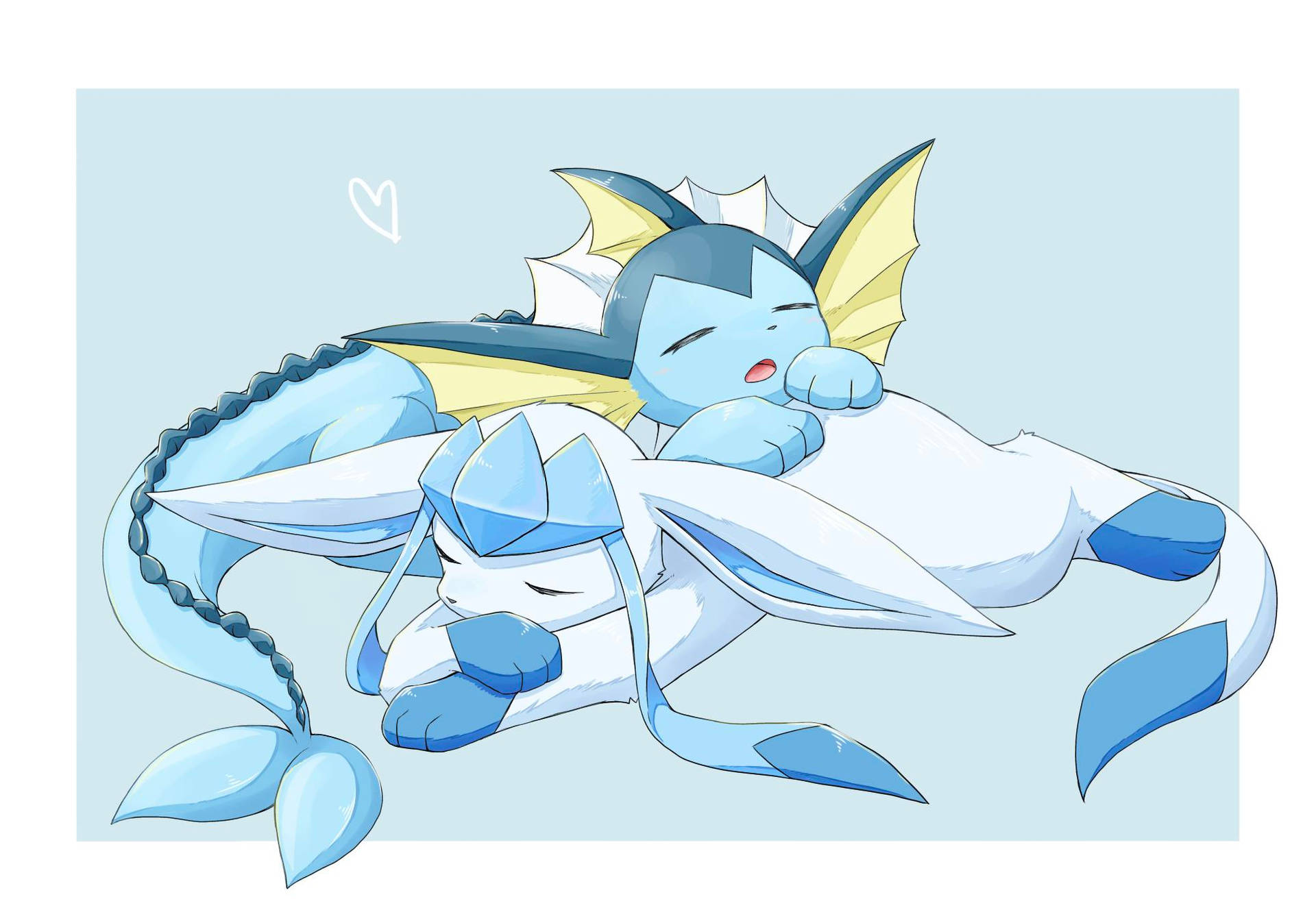 Surrounded By A Winter Wonderland, Slumped Glaceon And Vaporeon Take A Nap Background