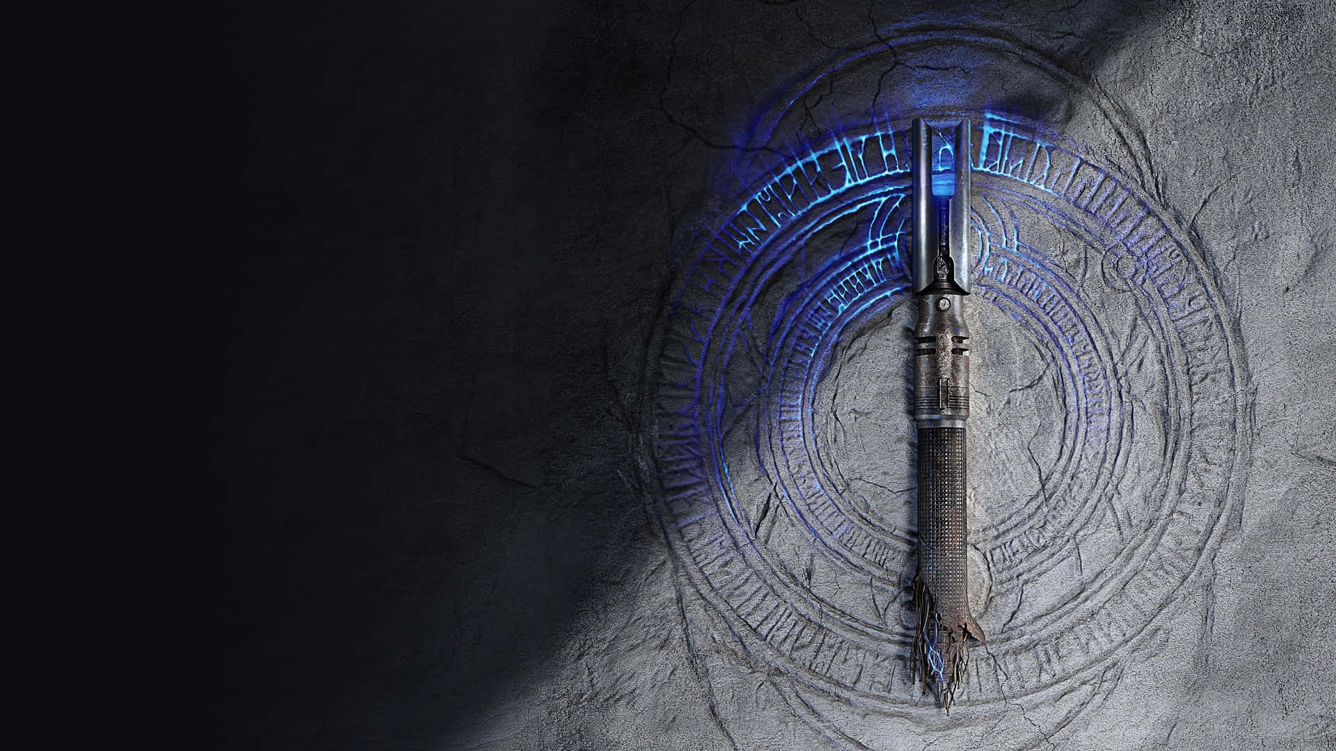 Surrounded By Darkness, The Light Of The Star Wars Lightsaber Breaks Through Background