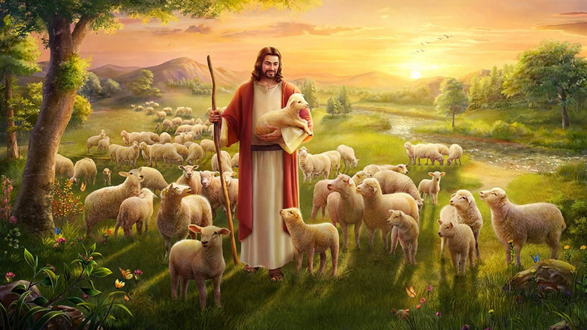 Surrounded By Lambs Jesus Desktop