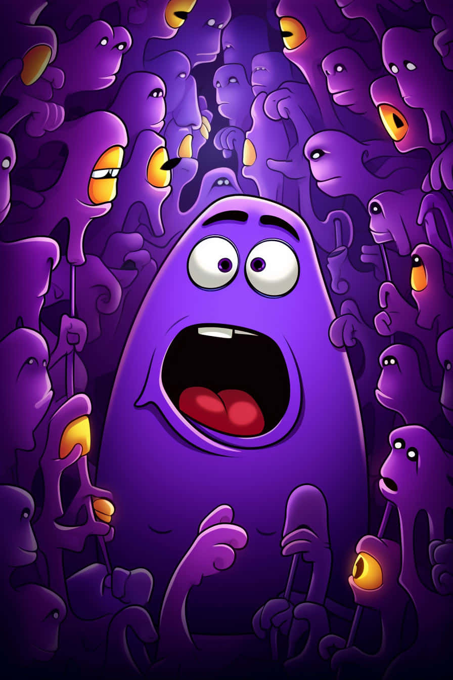 Surroundedby Grimacing Purple Creatures Background
