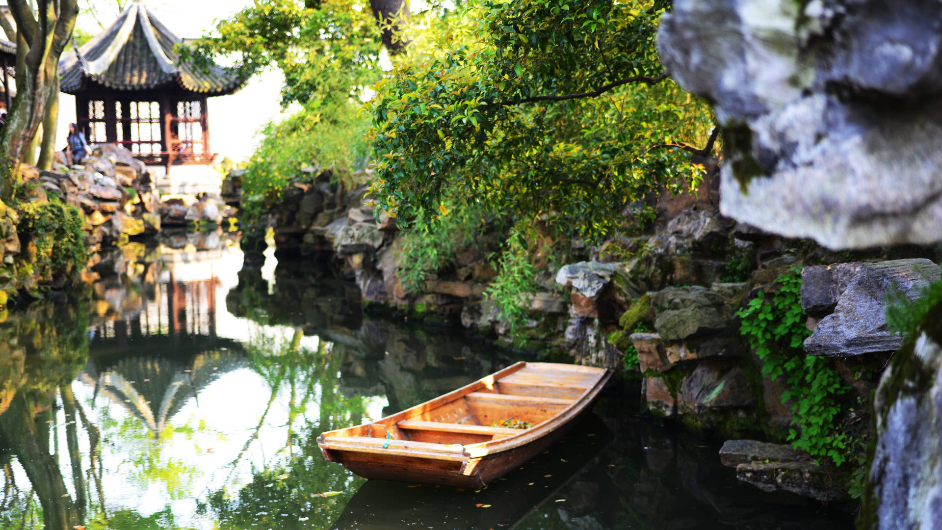 Suzhou Boat On Garden Background