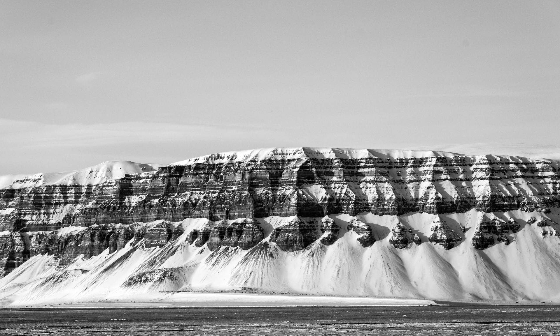 Svalbard Black And White Frozen Mountains