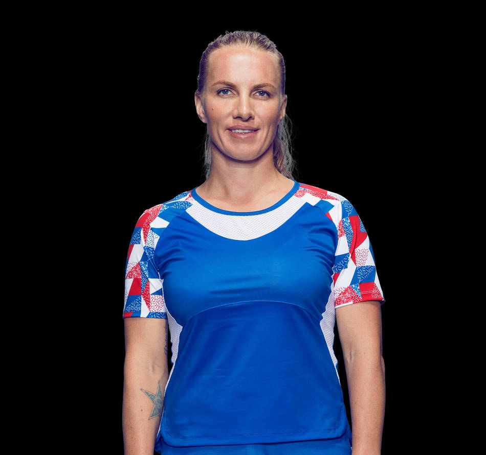 Svetlana Kuznetsova In Blue Sportswear Background