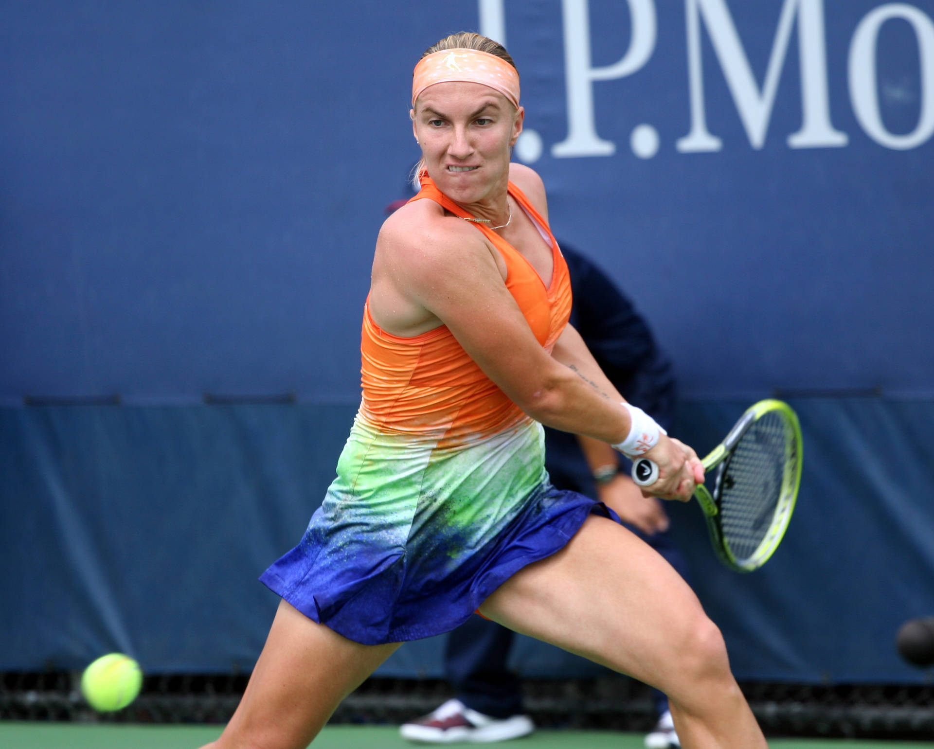 Svetlana Kuznetsova Racket Drawn Back Background