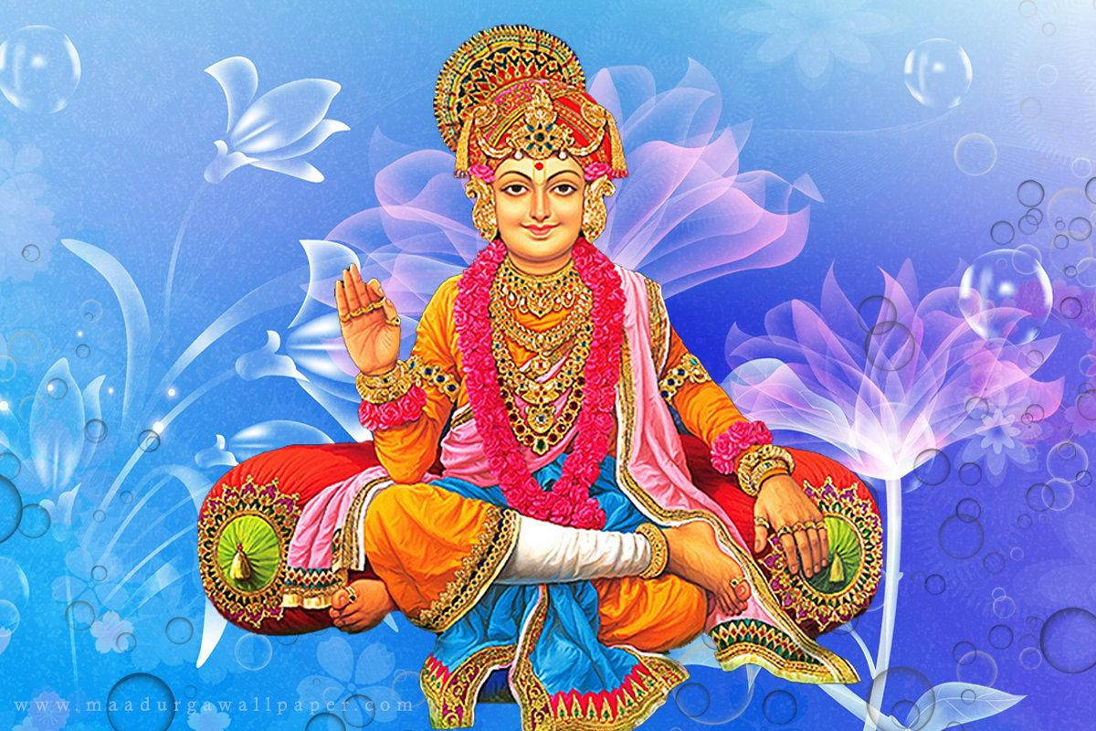 Swaminarayan And Flowers Background