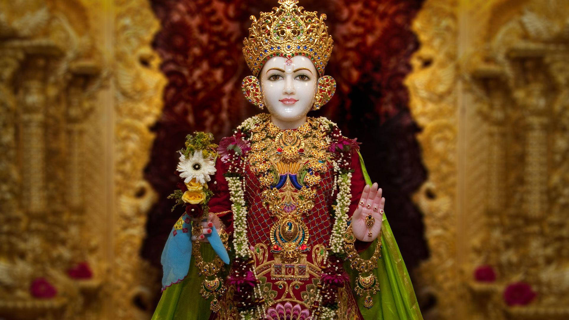 Swaminarayan In Red And Yellow Background