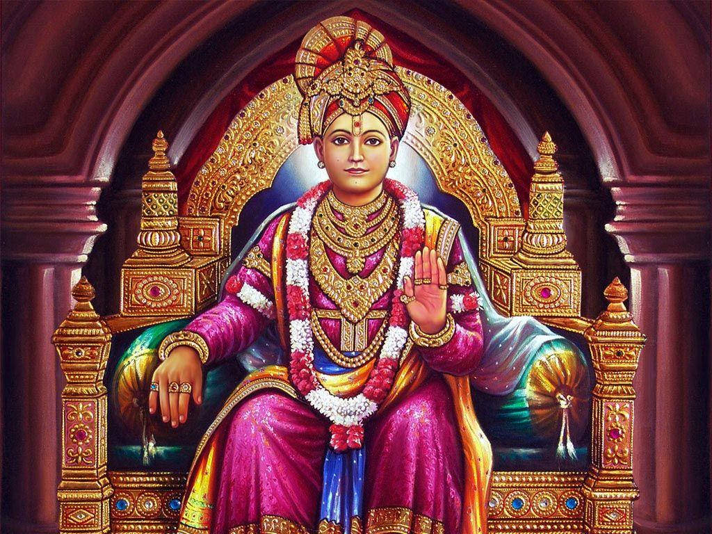 Swaminarayan Sitting On Throne Background