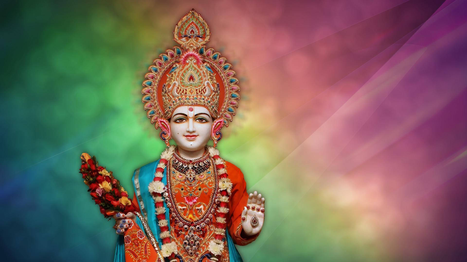 Swaminarayan With Bokeh Rainbow Background