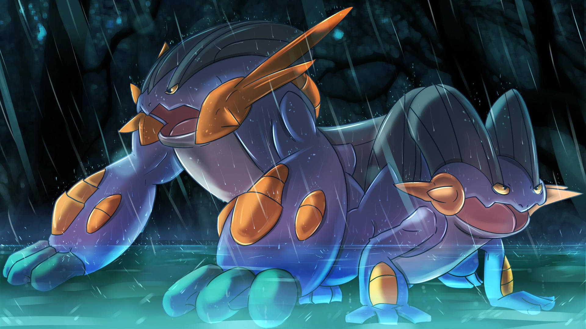 Swampert In The Rain Background