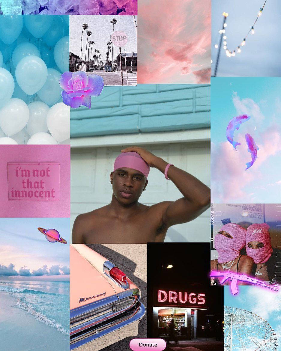 Swavy Lee Blue And Pink Collage Art Background