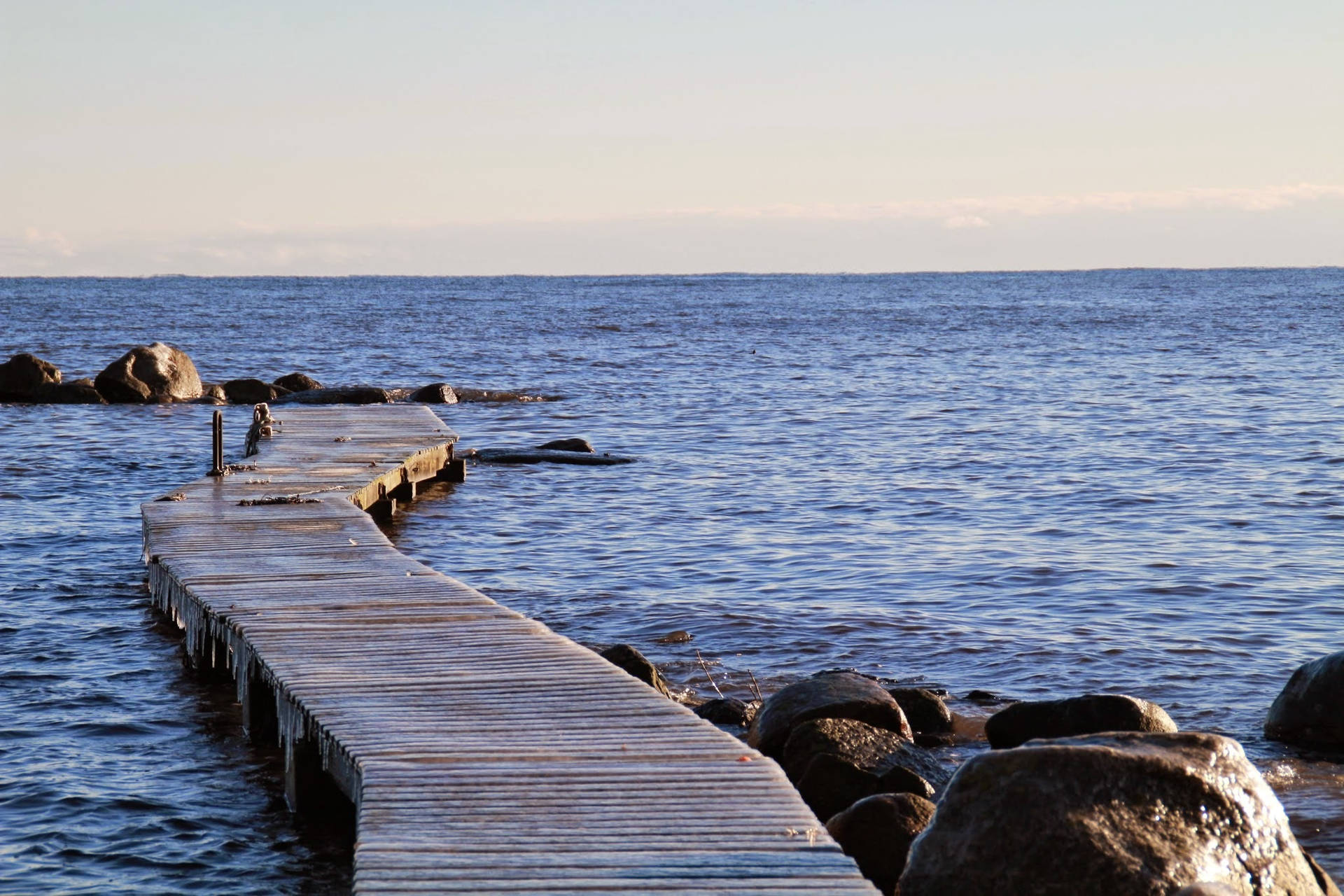 Sweden Wooden Port At Sea Background