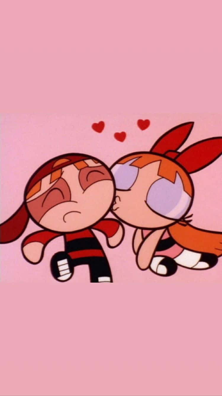 Sweet Blossom Kissing Brick Powerpuff Girls Aesthetic Background