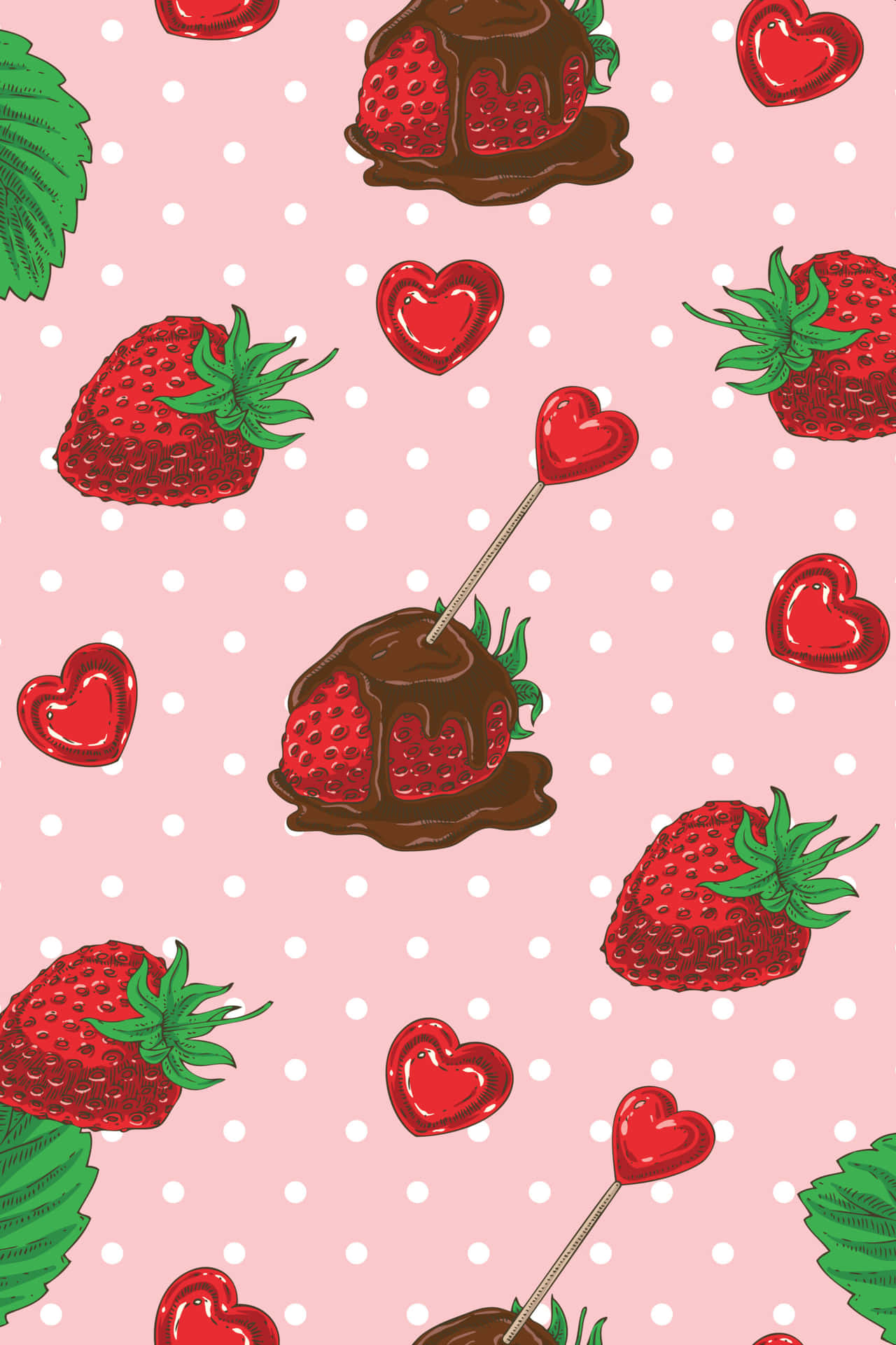 Sweet Heart Chocolate Strawberries Aesthetic Valentine's Day Background