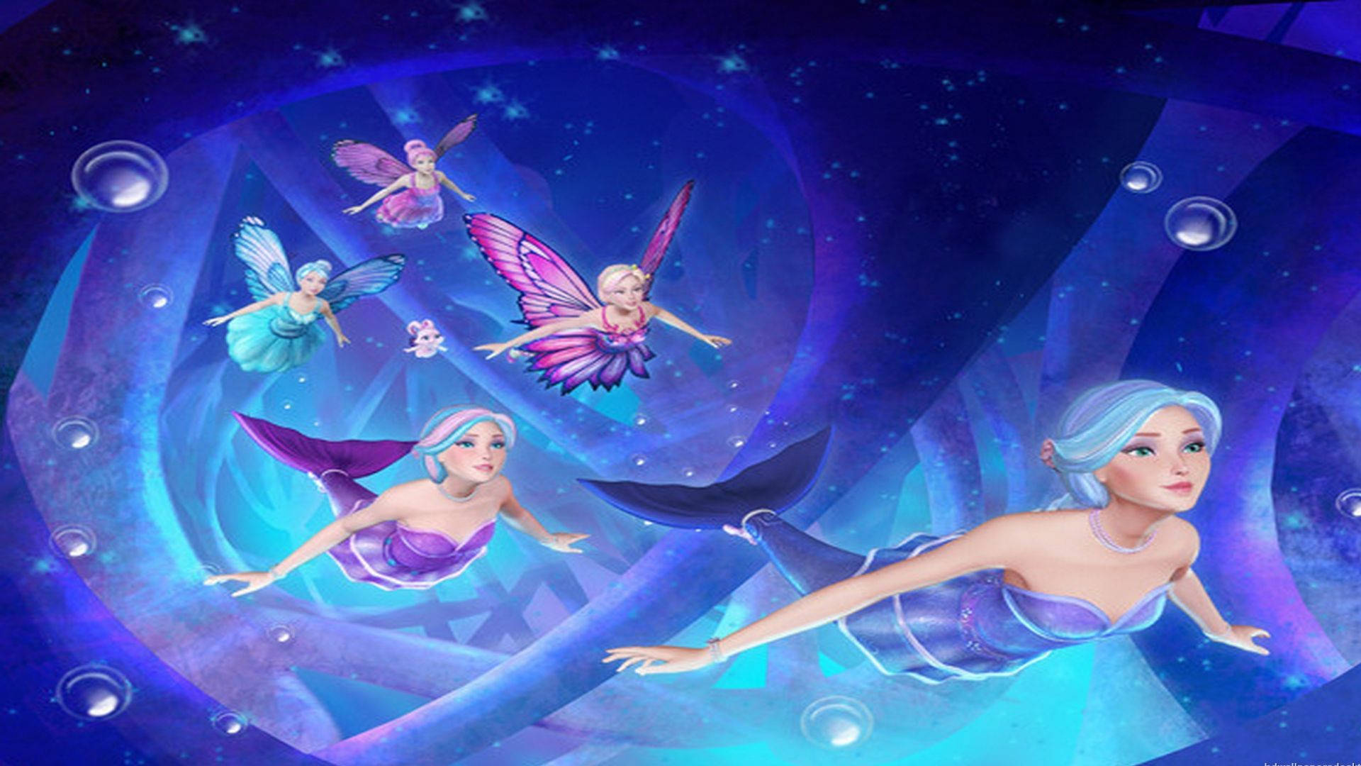 Swimming Barbie Mermaids And Winged Barbie Background