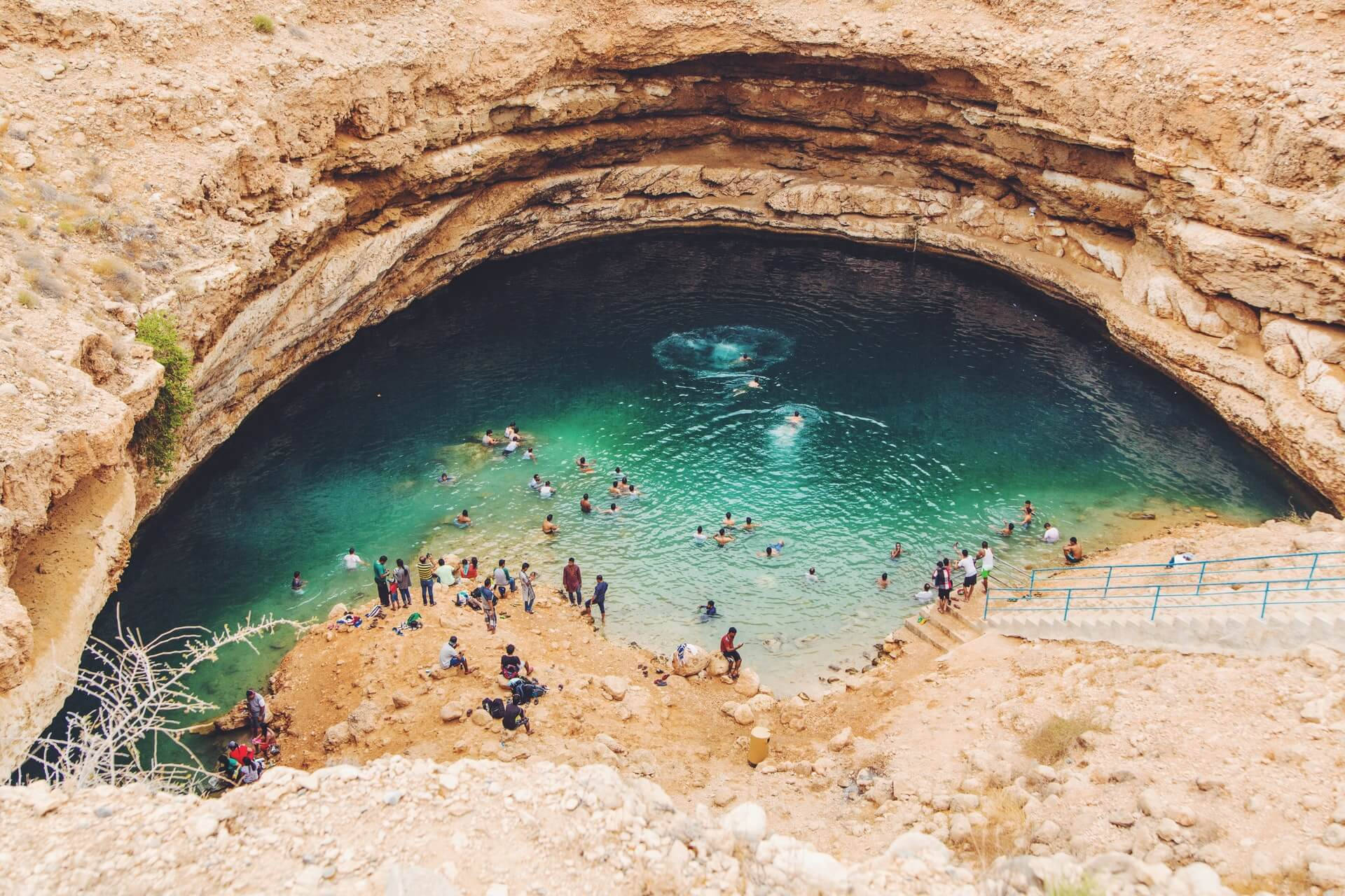 Swimming In Oman Bimmah Sinkhole Background