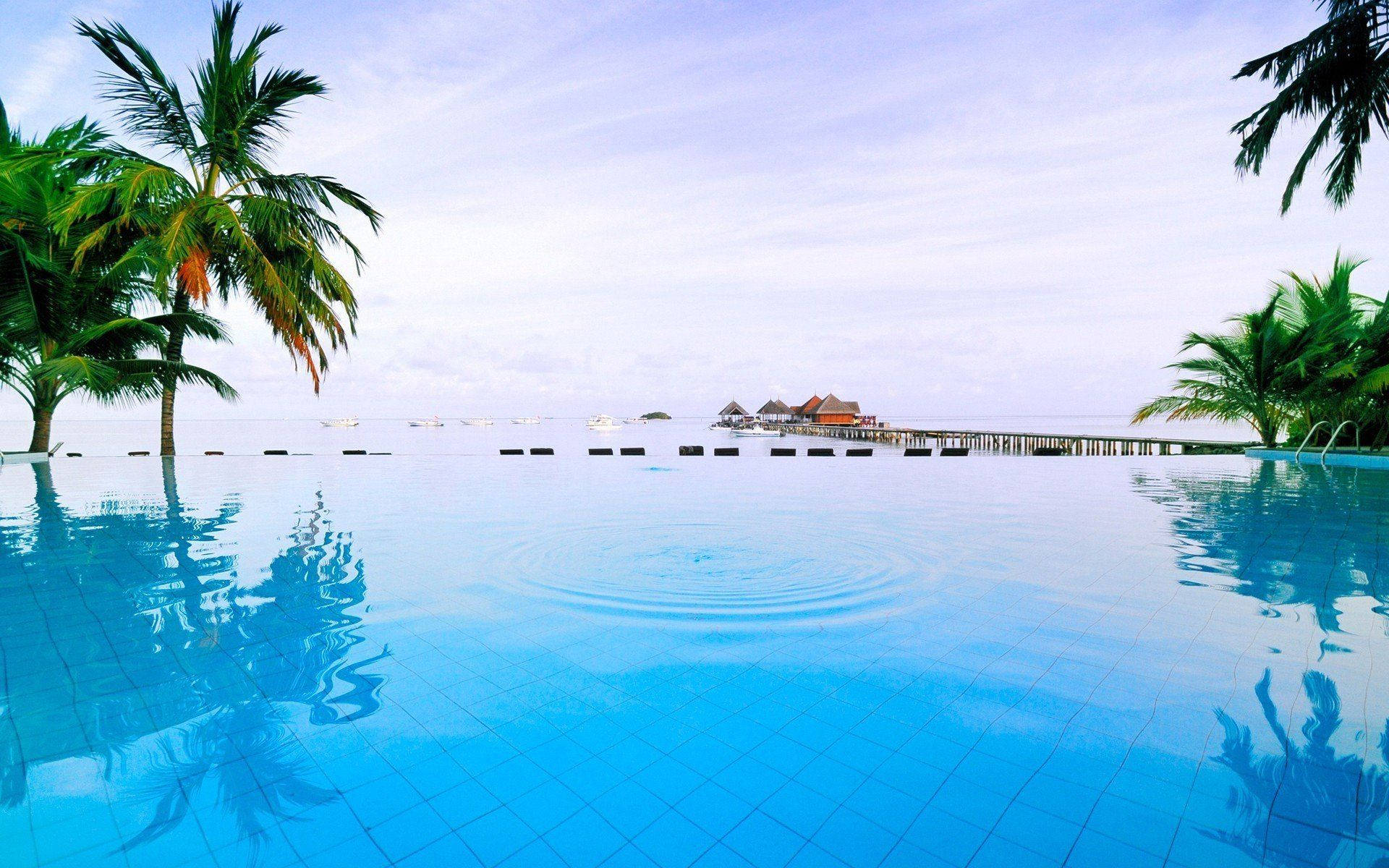 Swimming Pool And Ocean Background