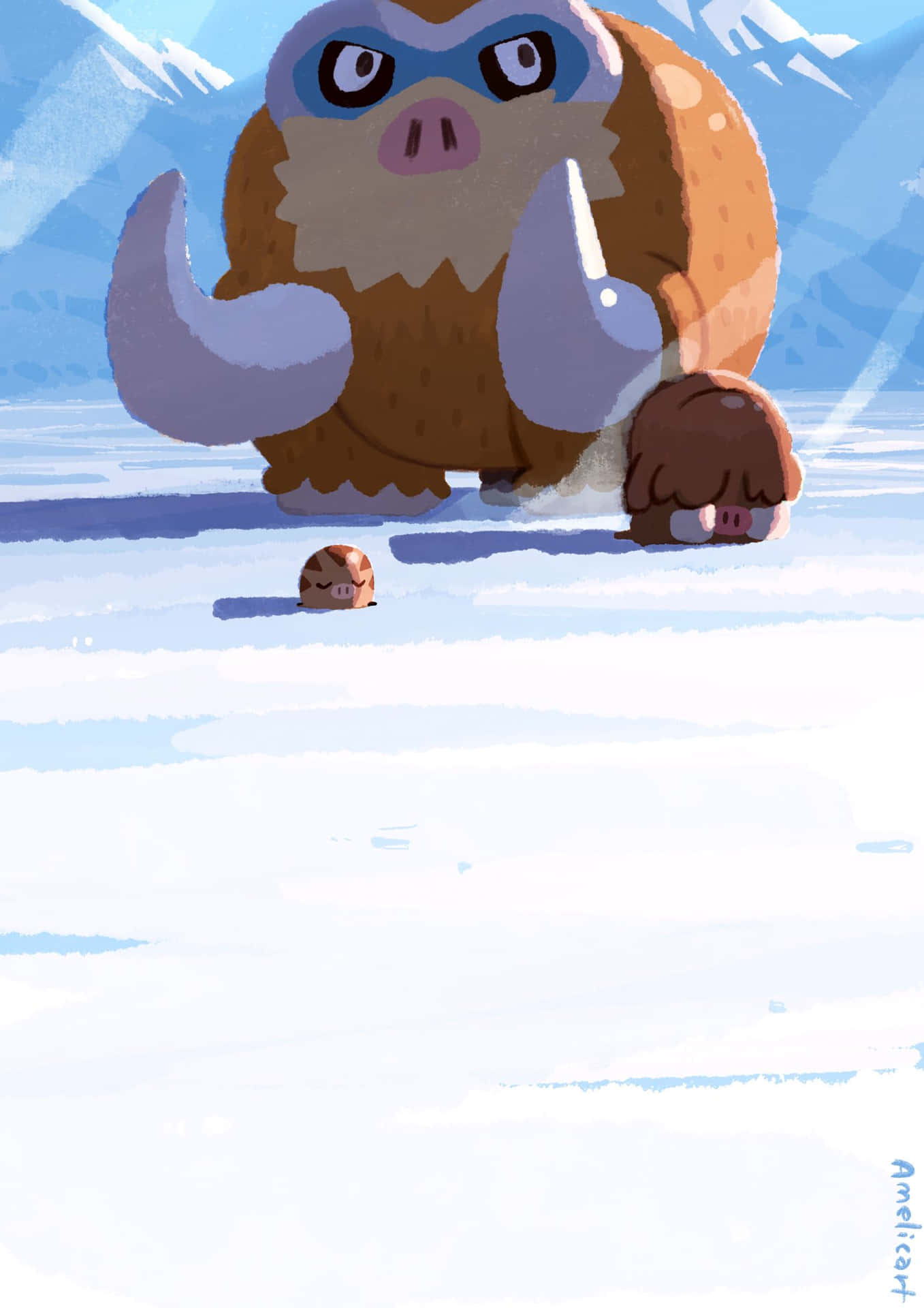Swinub, Piloswine, And Mamoswine In Snow Cute Phone Background