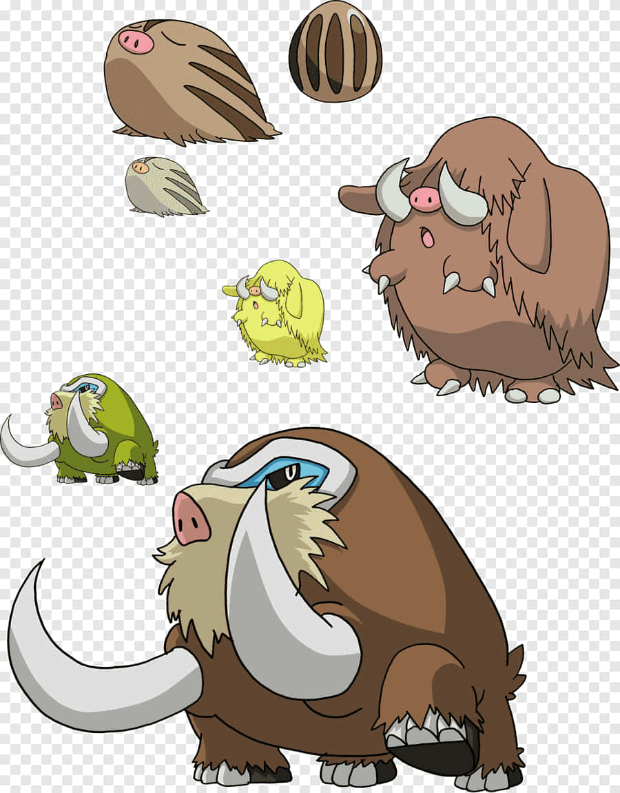 Swinub, Piloswine, And Mamoswine With Shiny Forms Background
