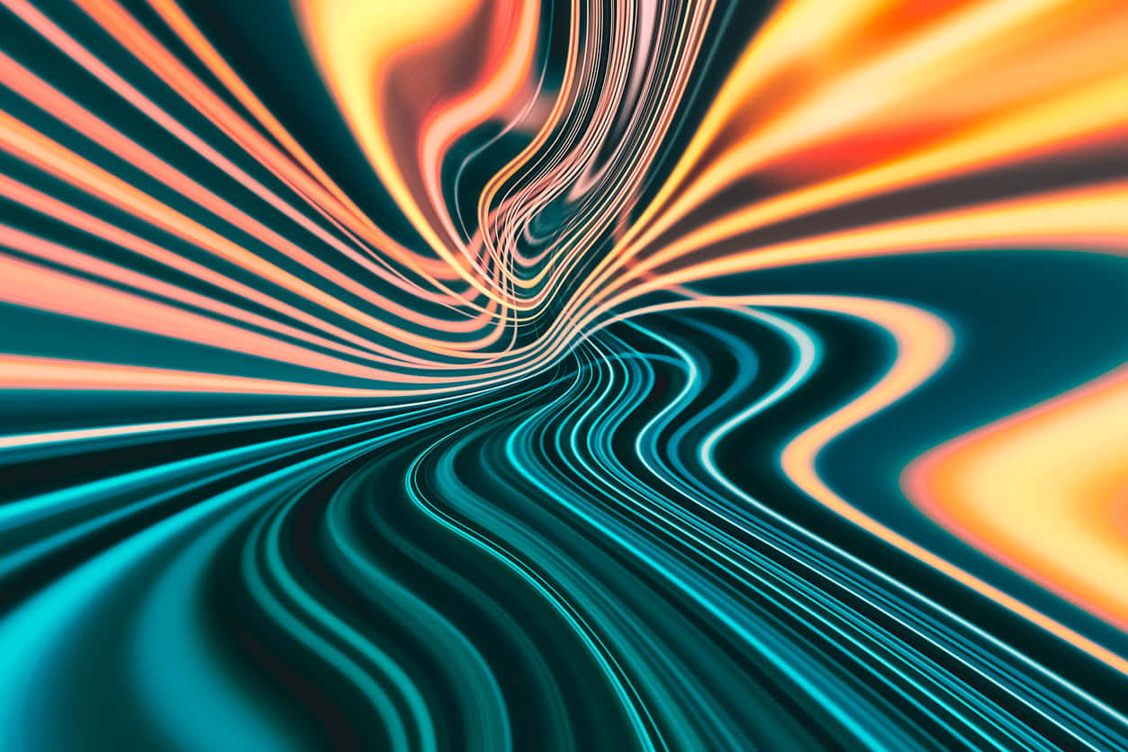 Swirls In Neon Orange And Teal Background