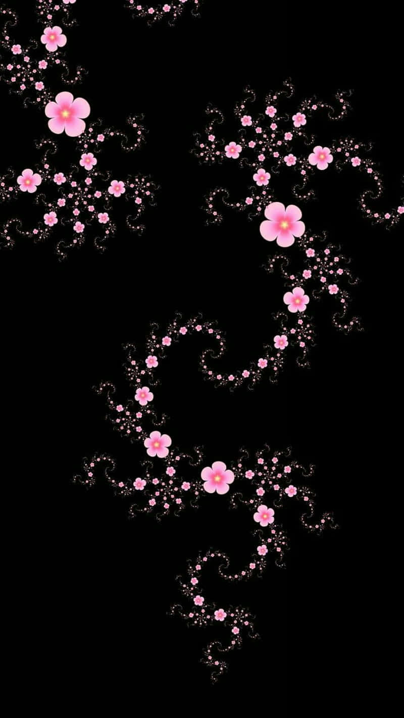 Swirly Black And Pink Flower Design Background