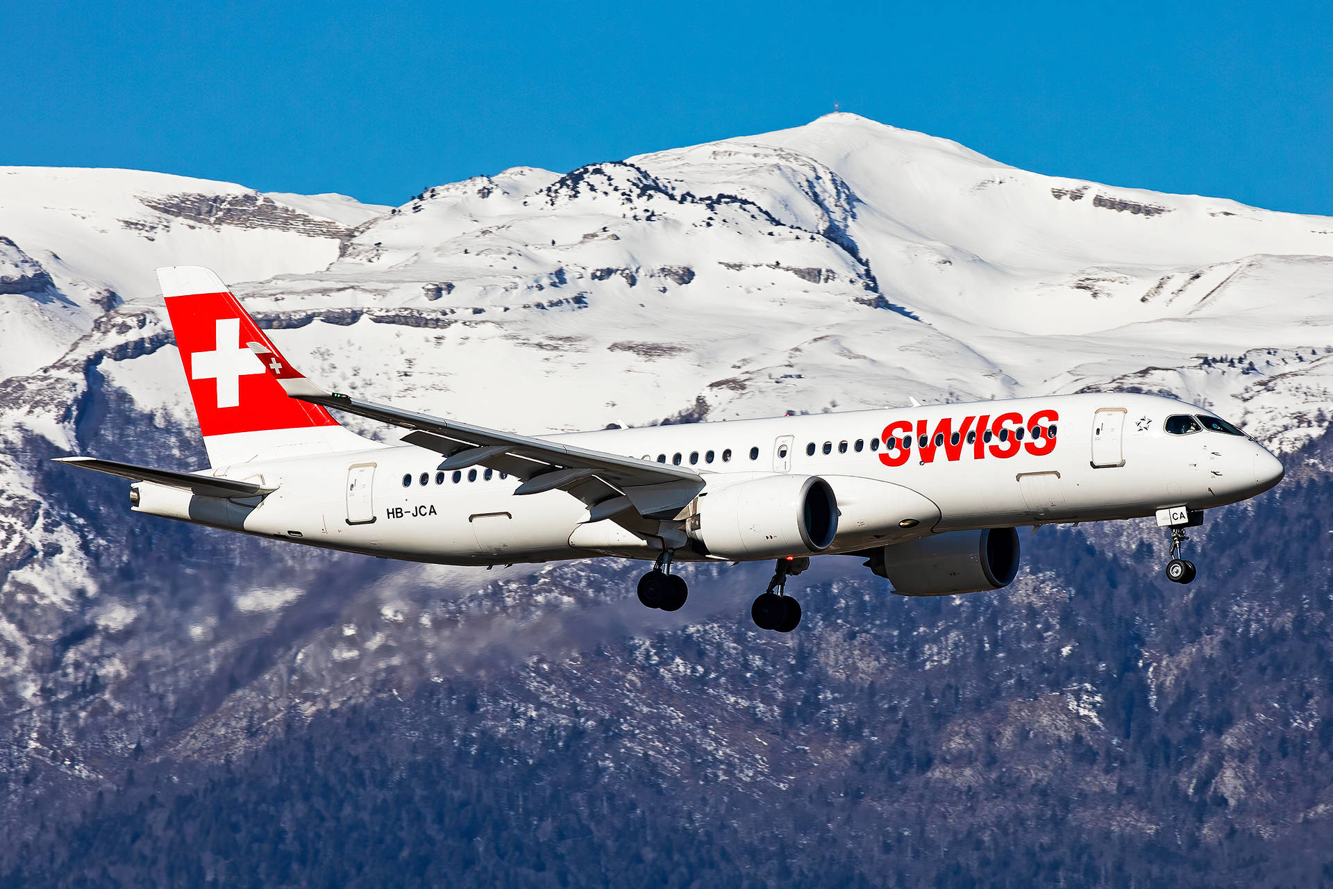 Swiss Airlines Airplane Above The Mountains Background