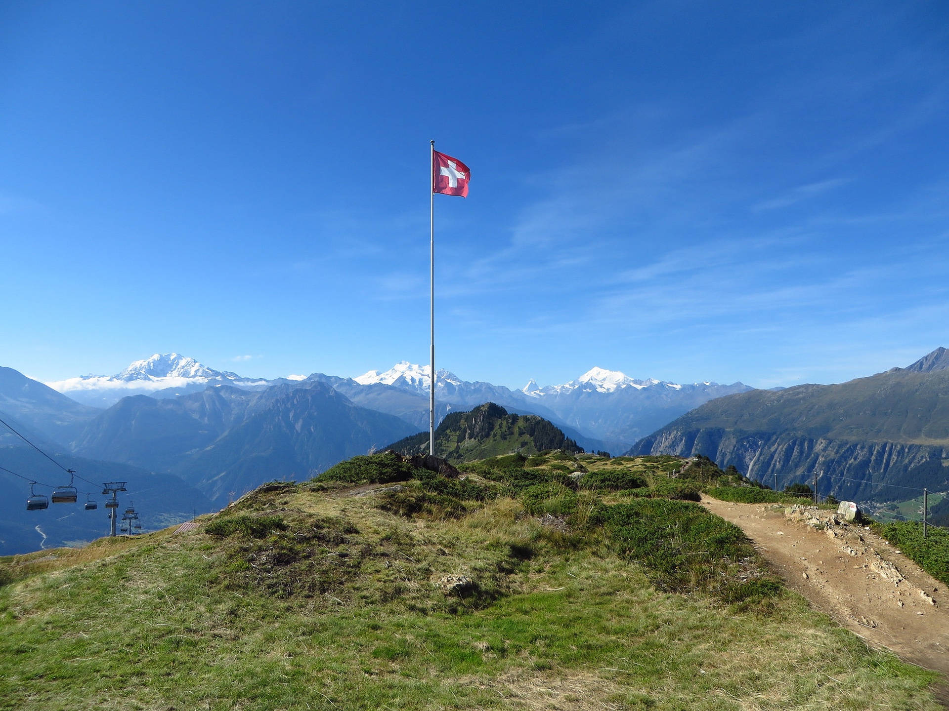 Swiss Alps And Switzerland Flag