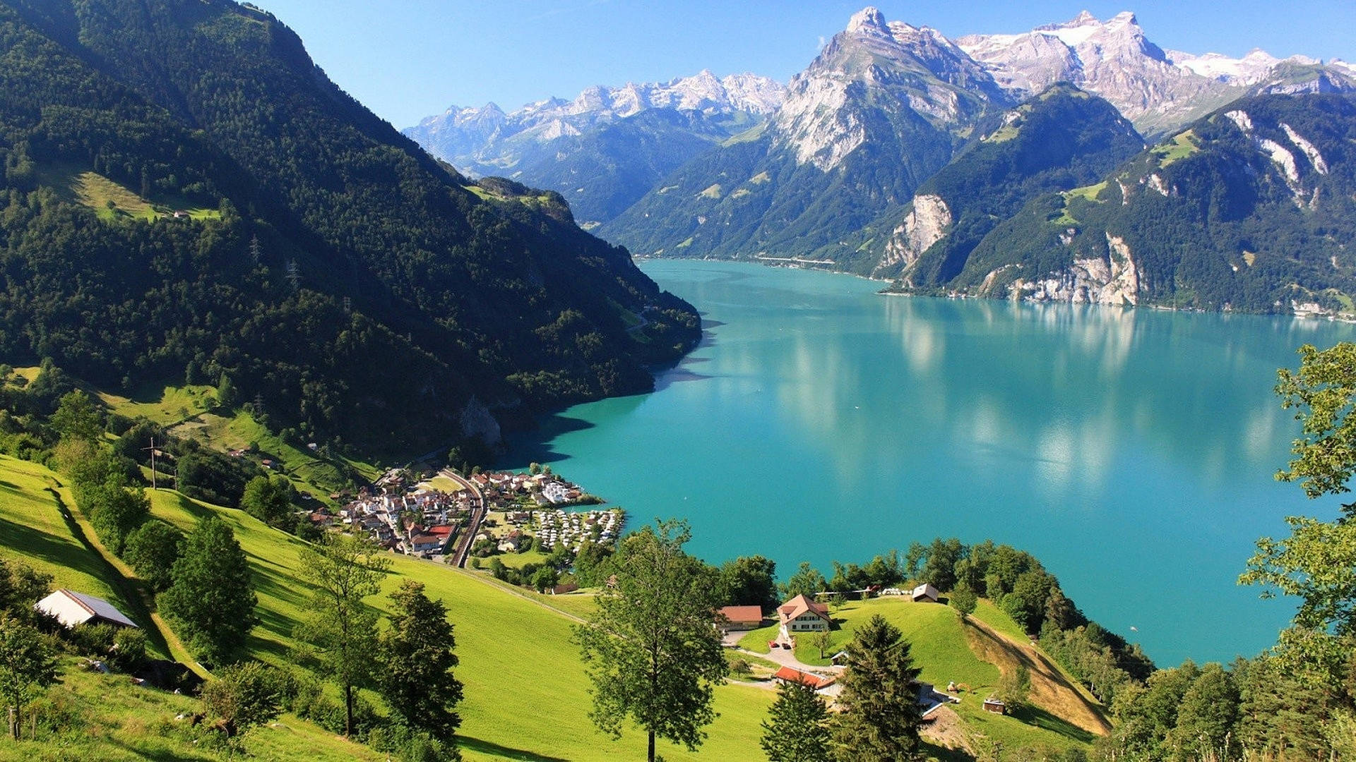 Swiss Alps Blue Lake Background