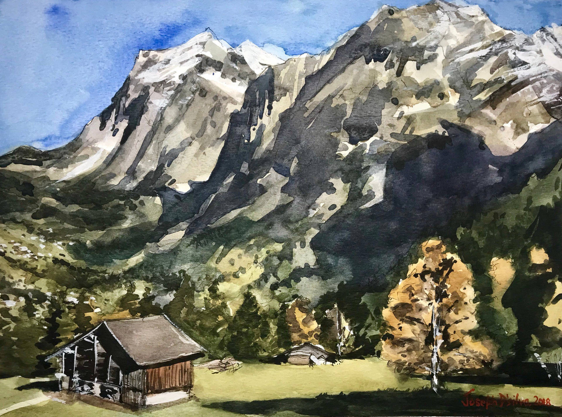 Swiss Alps Oil Painting Background