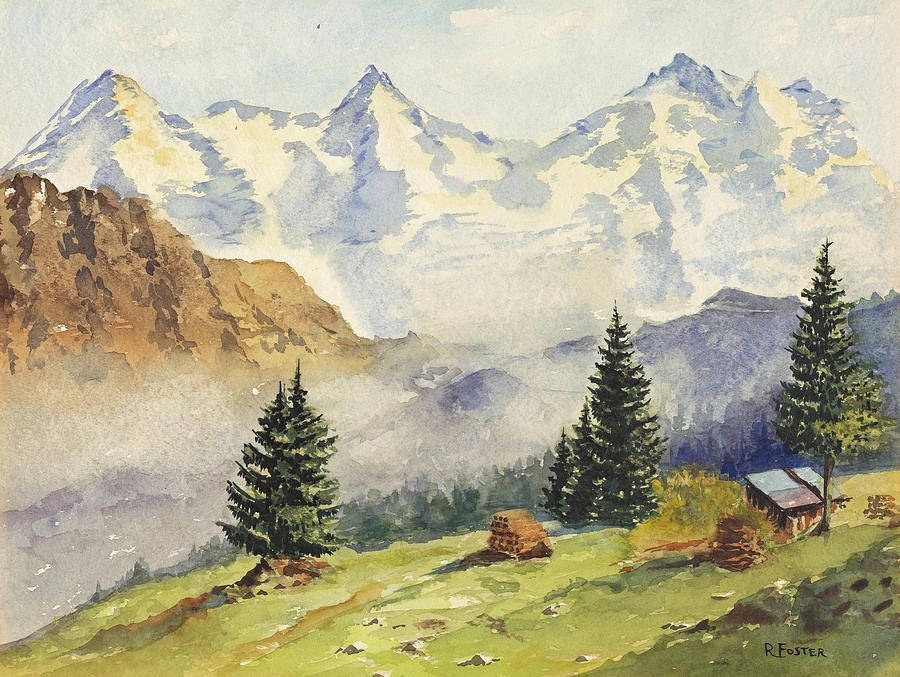 Swiss Alps Painting Background