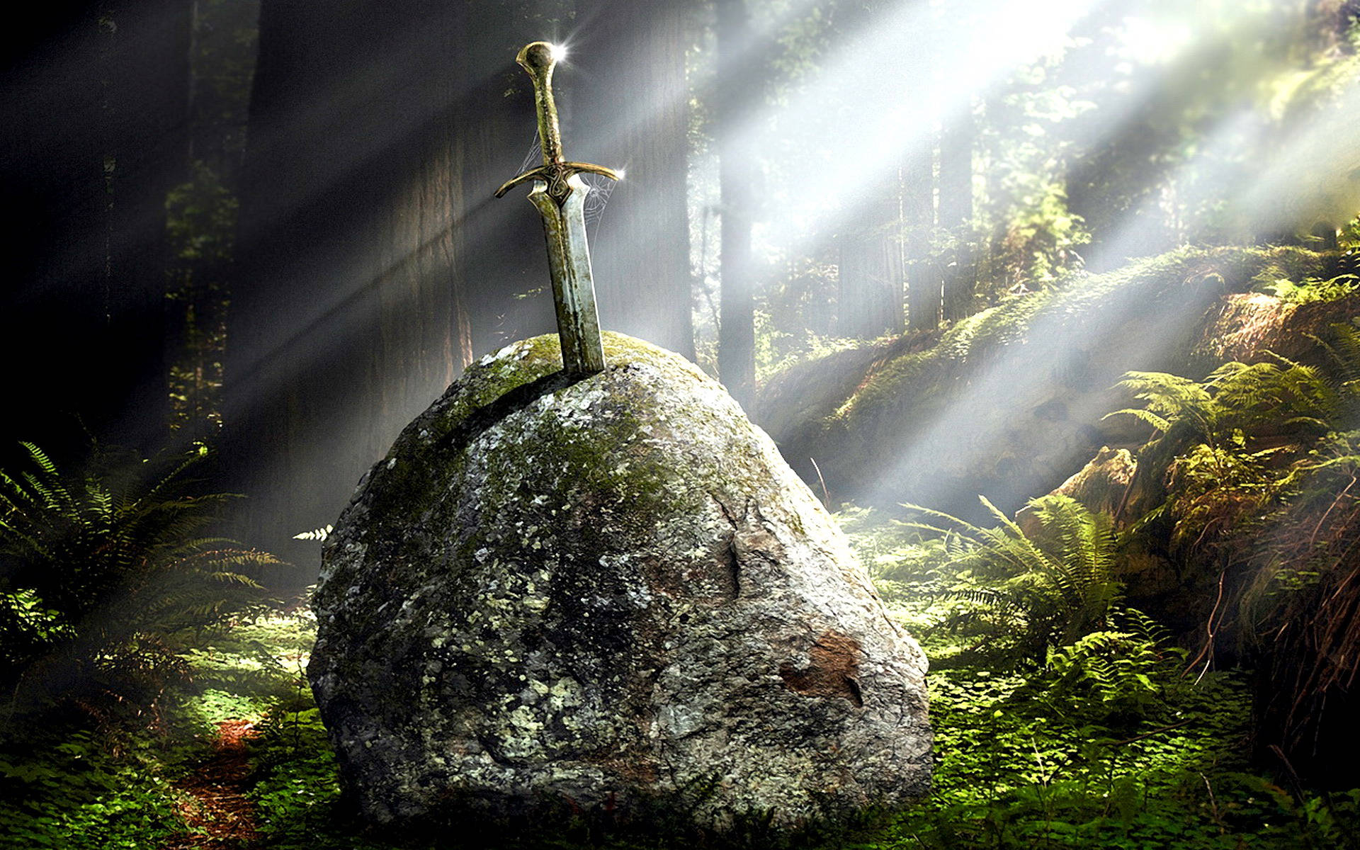 Sword In Stone Under Sunlight Background