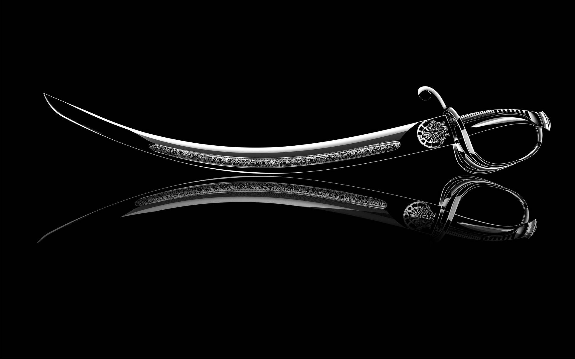 Sword On Dark Glossy Surface Background