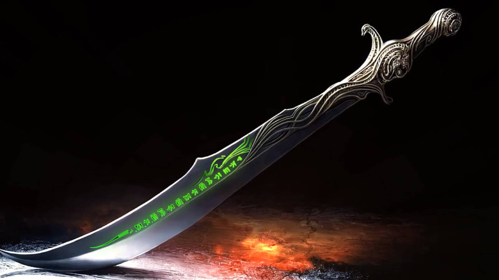 Sword With Glowing Green Writing Background