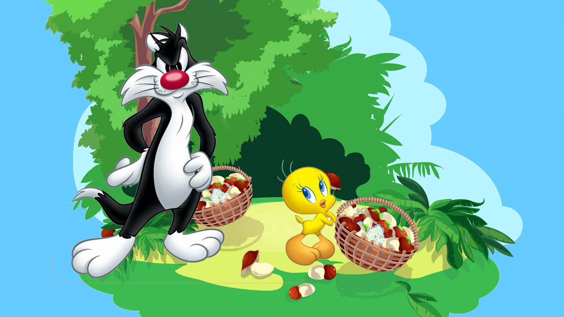 Sylvester And Tweety Mushrooms Background