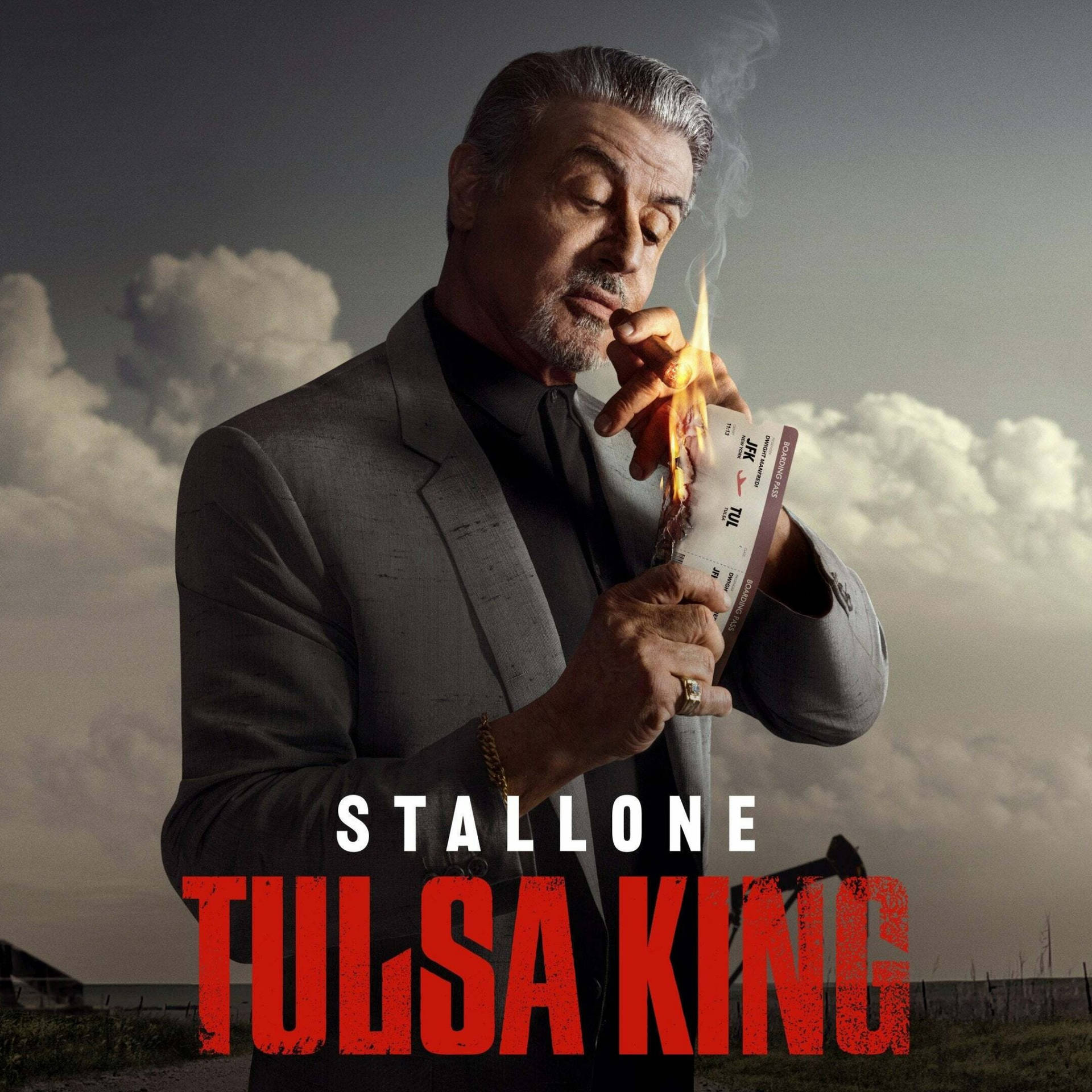 Sylvester Stallone Tulsa King With Logo Background