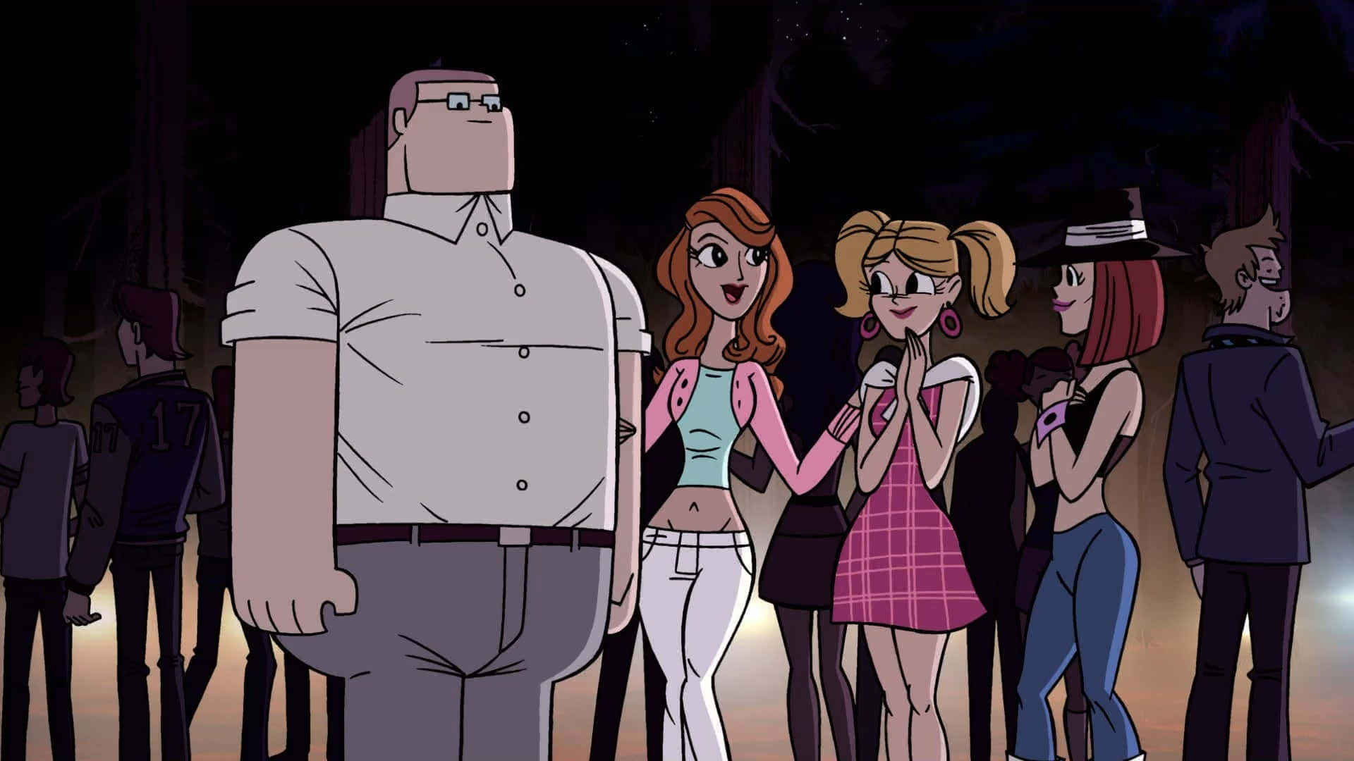 Sym Bionic_ Titan_ Characters_at_ Night_ Event Background