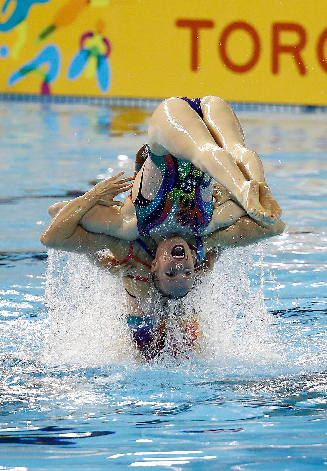 Synchronized Swimming Duo Performance Background