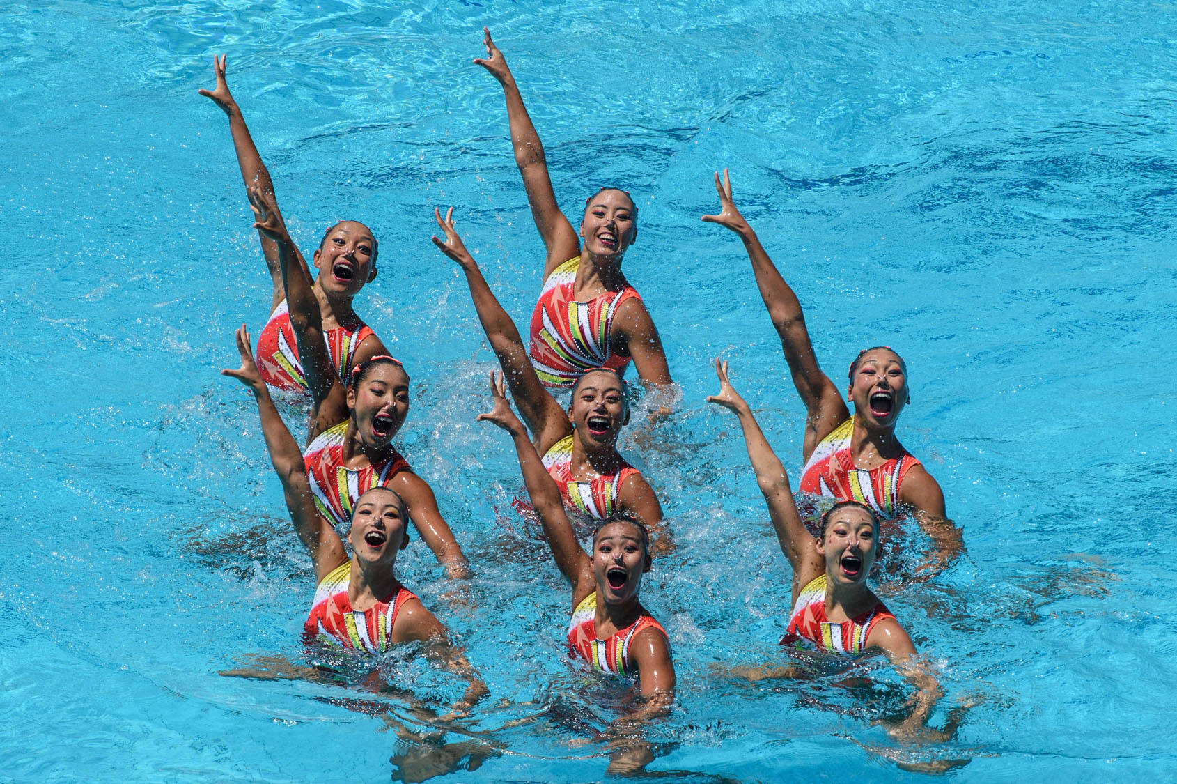 Synchronized Swimming Raising Right Arms