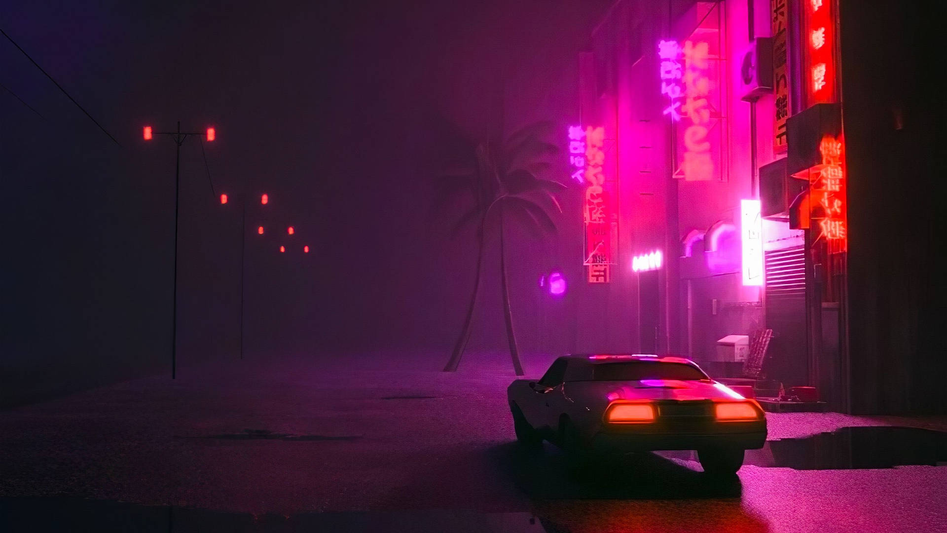 Synthwave Car On Street Background