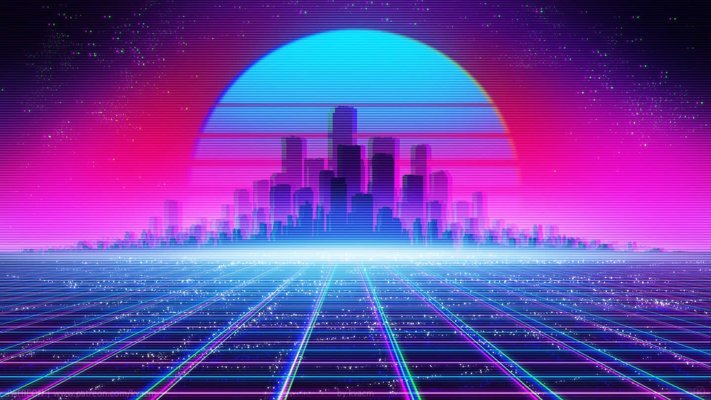 Synthwave City Buildings Silhouette Background