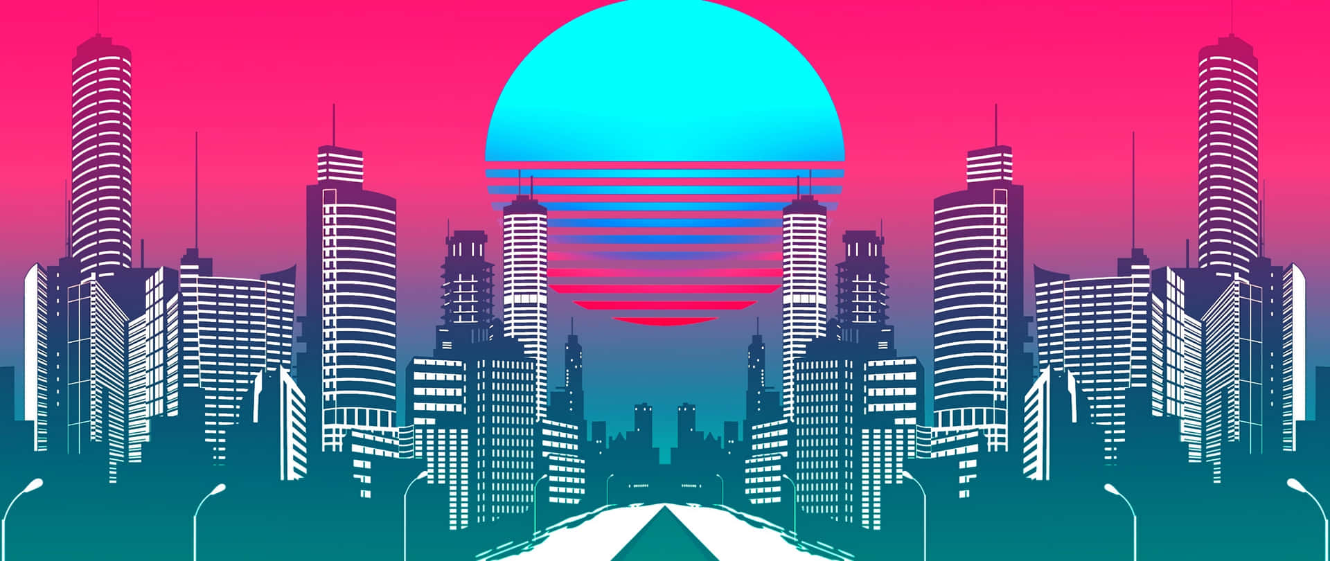 Synthwave City Digital Art Background