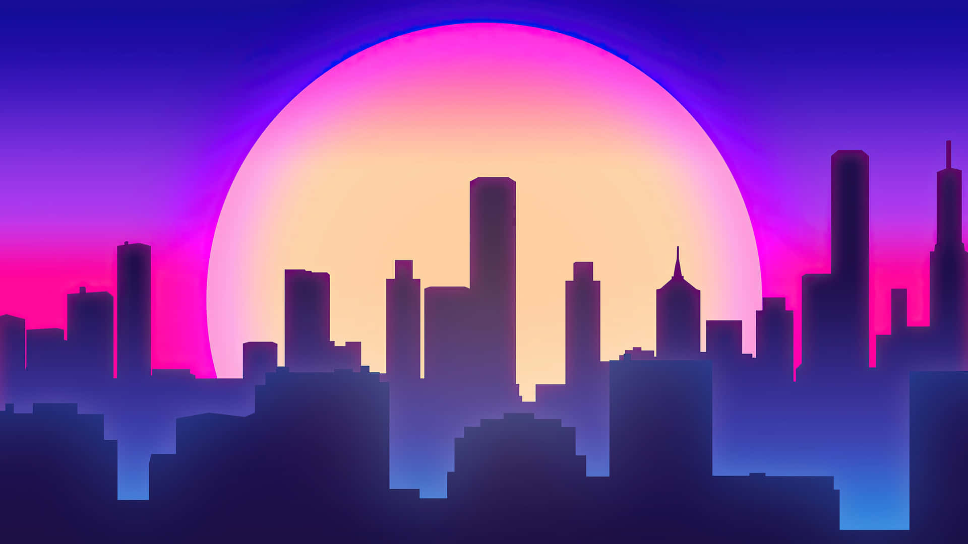 Synthwave City Full Moon Background