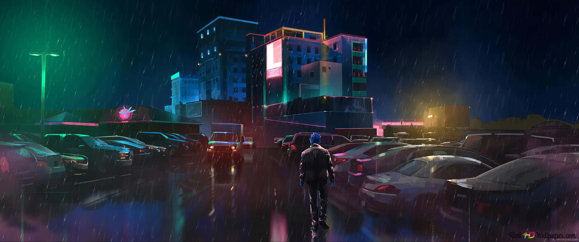 Synthwave City Parking Lot Background