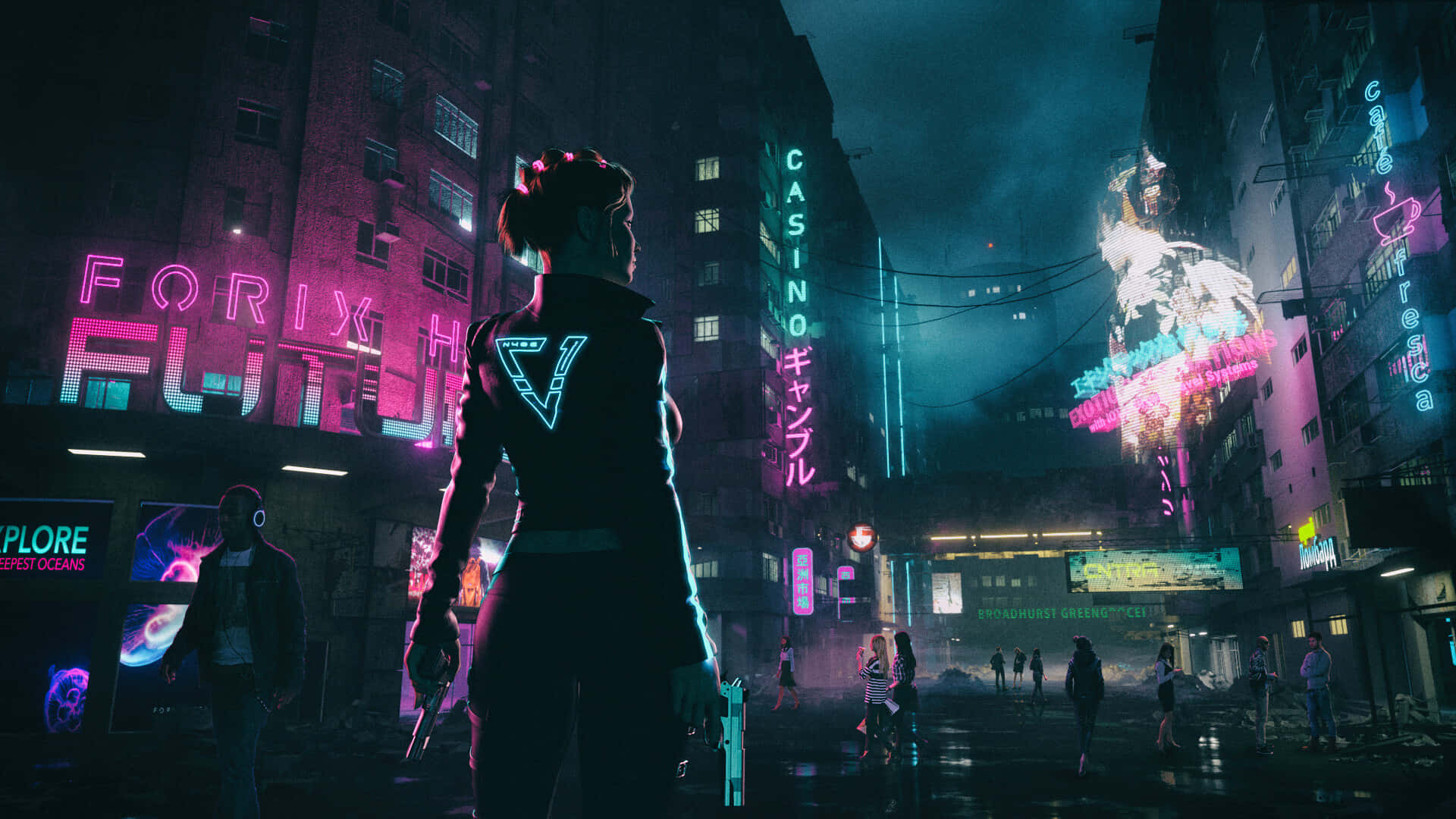 Synthwave City Person Looking Background