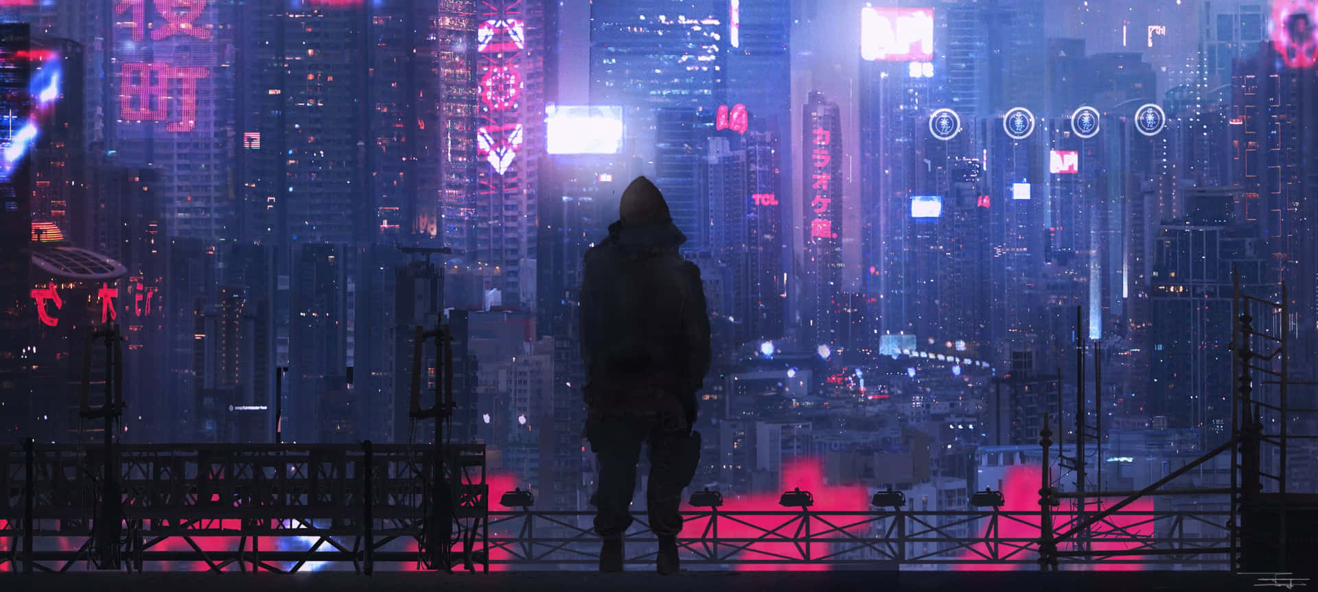 Synthwave City Person Silhouette Background