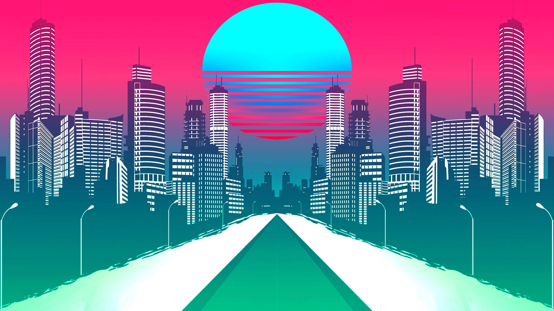 Synthwave City Retrowave Moon Background