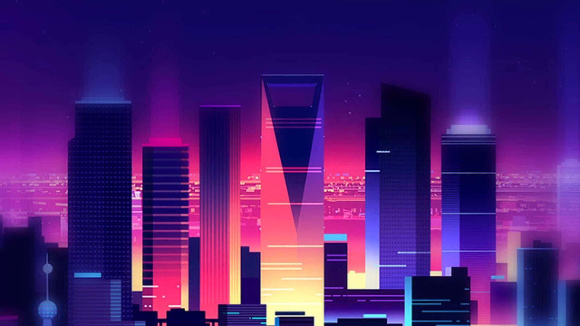 Synthwave City Tall Buildings Background